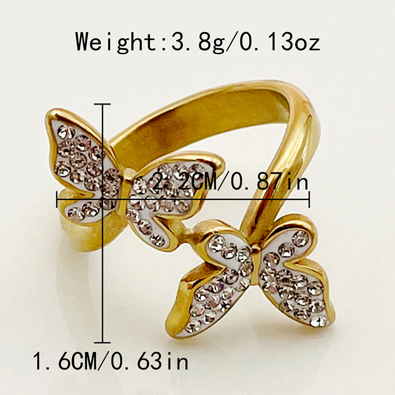 Glam Lady Shiny Geometric Butterfly Twist Stainless Steel Water Drop Plating Inlay Zircon 14k Gold Plated Rings