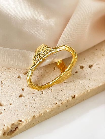 Vintage Style Oval Stainless Steel Plating Hollow Out 18k Gold Plated Open Rings