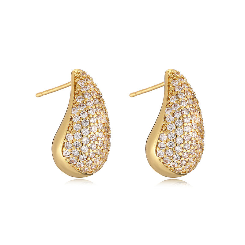 1 Pair Ig Style Casual Simple Style Water Droplets Plating Inlay Copper Zircon 18k Gold Plated Ear Studs