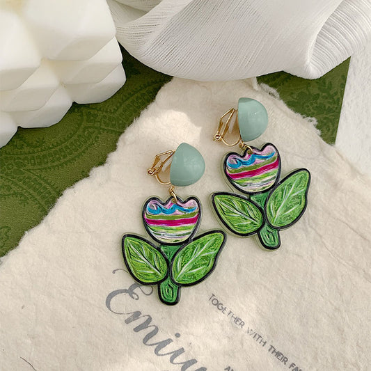 1 Pair Simple Style Classic Style Flower Printing Resin Drop Earrings