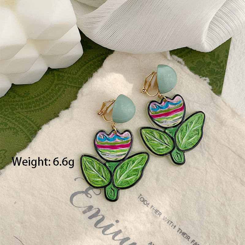 1 Pair Simple Style Classic Style Flower Printing Resin Drop Earrings