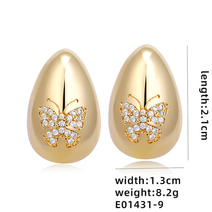 1 Pair Ig Style Simple Style Geometric Butterfly Plating Inlay Copper Zircon White Gold Plated Gold Plated Ear Studs