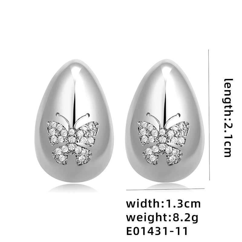 1 Pair Ig Style Simple Style Geometric Butterfly Plating Inlay Copper Zircon White Gold Plated Gold Plated Ear Studs