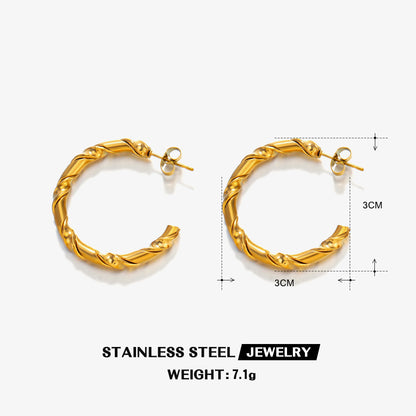 1 Pair Retro Simple Style C Shape Twist Plating Stainless Steel 18k Gold Plated Earrings