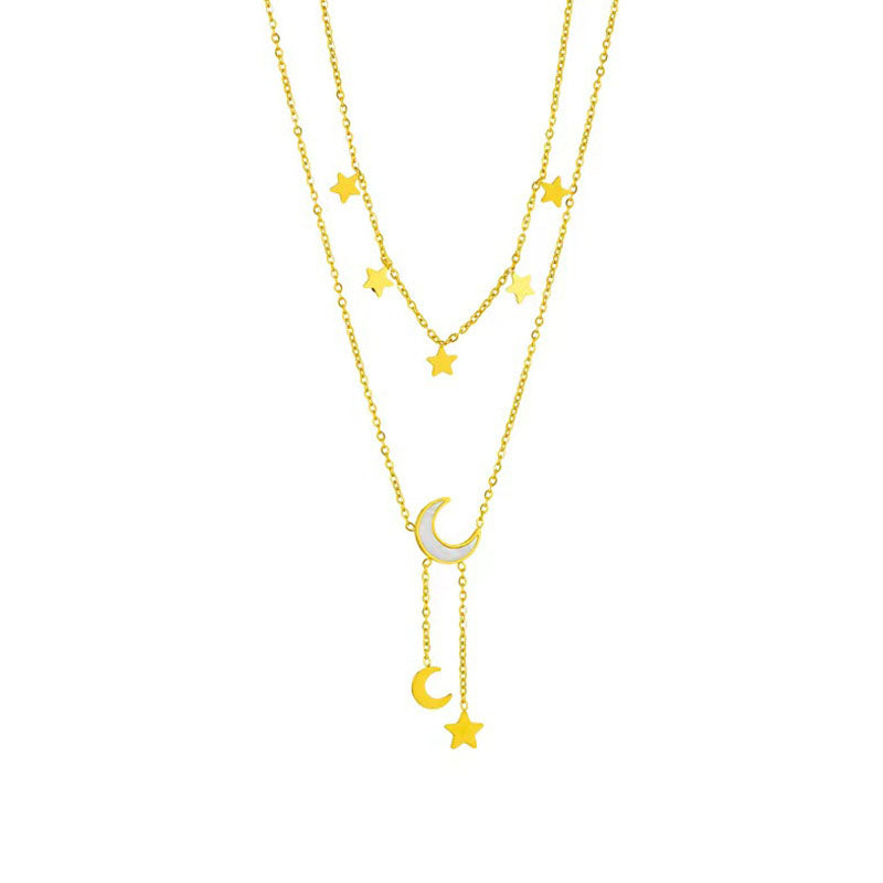 Wholesale Romantic Simple Style Star Moon Stainless Steel Plating Gold Plated Layered Necklaces