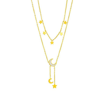 Wholesale Romantic Simple Style Star Moon Stainless Steel Plating Gold Plated Layered Necklaces