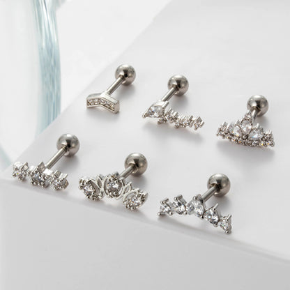1 Piece Sweet Heart Shape Crown Plating Inlay Stainless Steel Zircon 18k Gold Plated Ear Studs