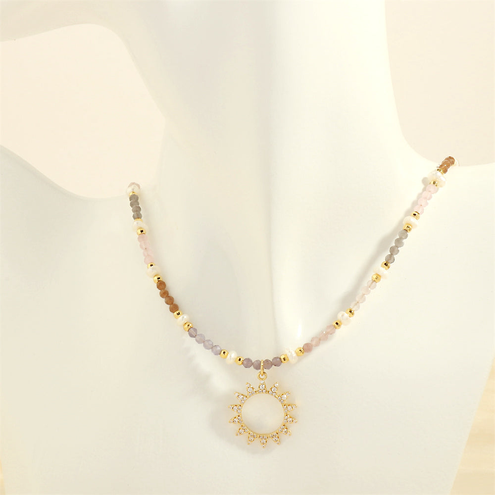 Bohemian Sun Freshwater Pearl Copper Plating Inlay Zircon 18k Gold Plated Jewelry Set