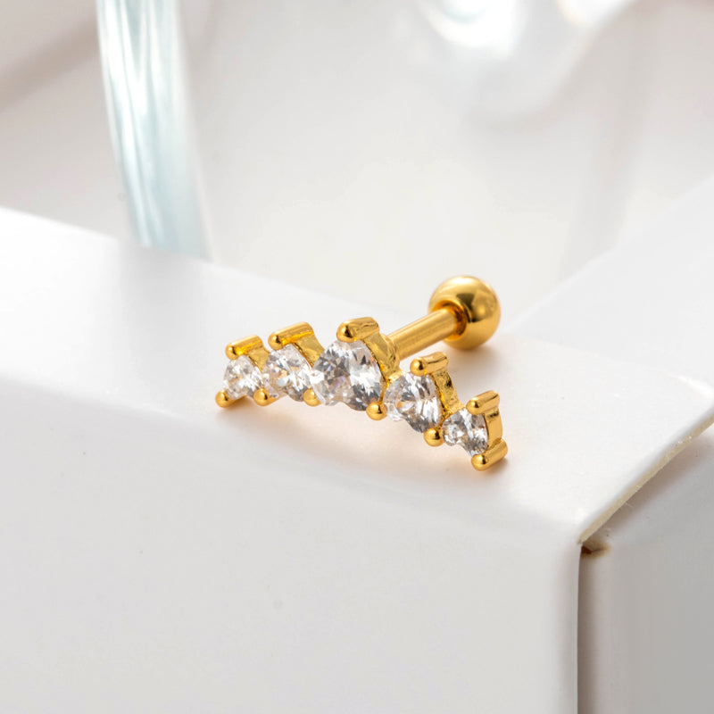 1 Piece Sweet Heart Shape Crown Plating Inlay Stainless Steel Zircon 18k Gold Plated Ear Studs