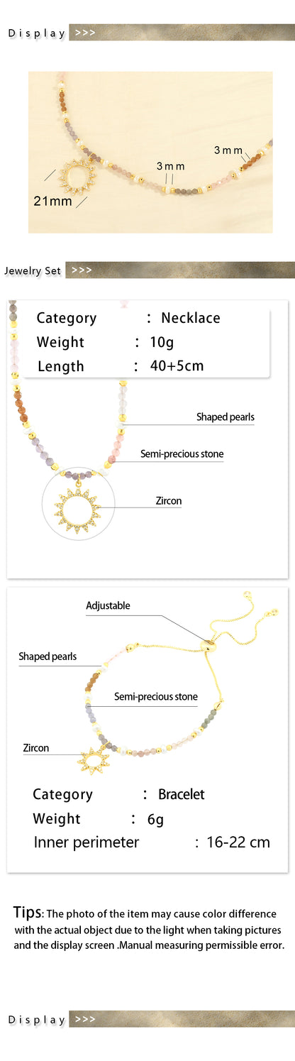 Bohemian Sun Freshwater Pearl Copper Plating Inlay Zircon 18k Gold Plated Jewelry Set