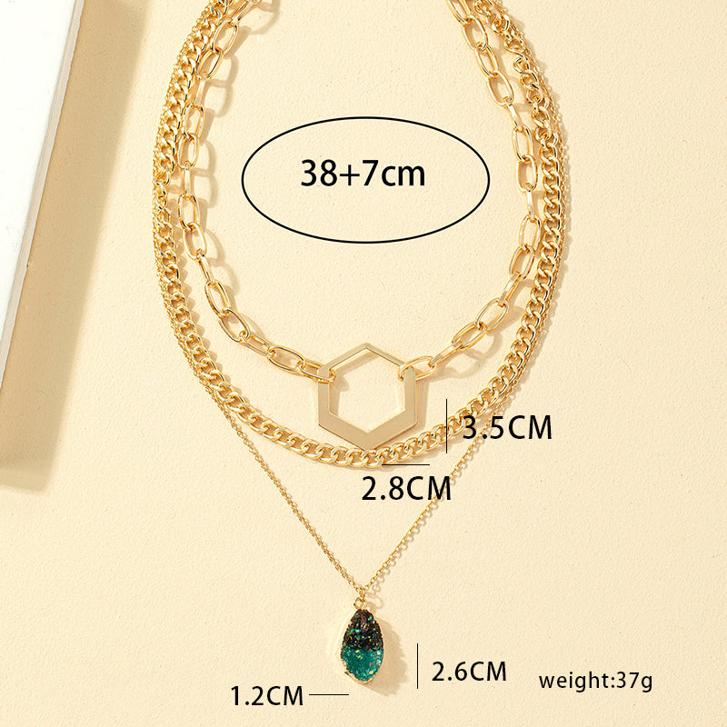 Vintage Style Color Block Water Droplets Alloy Plating 14k Gold Plated Women's Three Layer Necklace