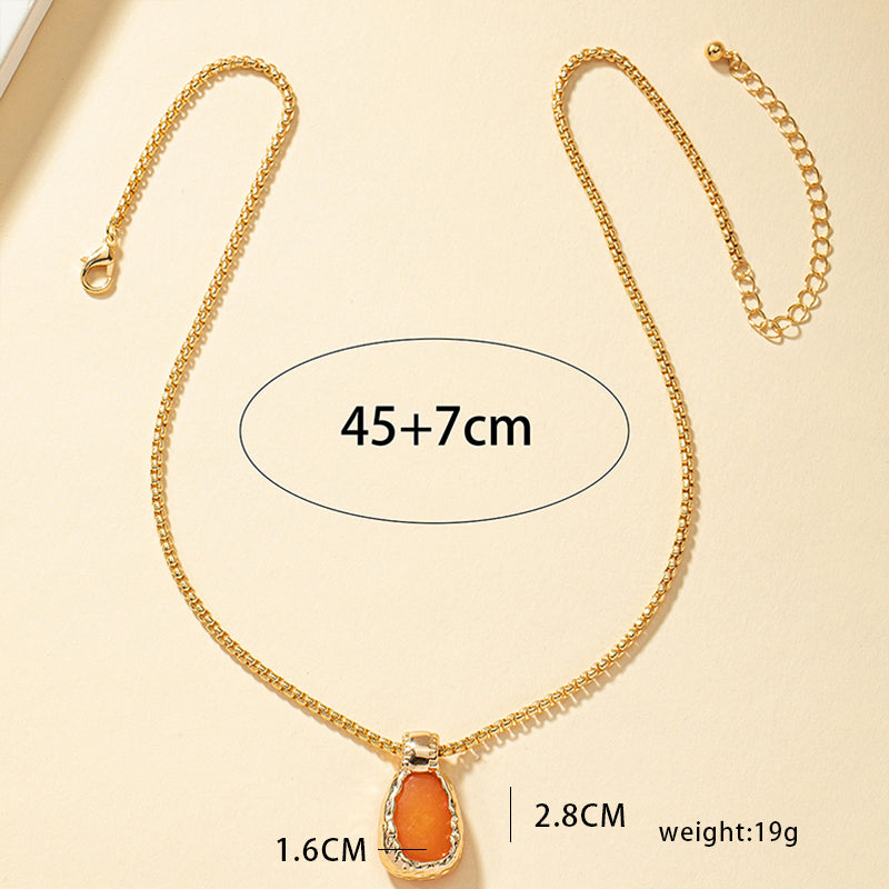 Simple Style Oval 14k Gold Plated Stone Zinc Alloy Wholesale Pendant Necklace