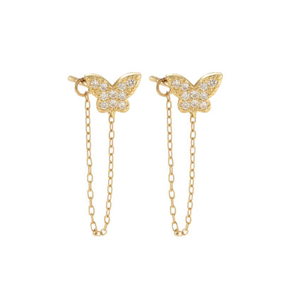 1 Pair Cute Classic Style Butterfly Plating Inlay Brass Zircon 18k Gold Plated Drop Earrings