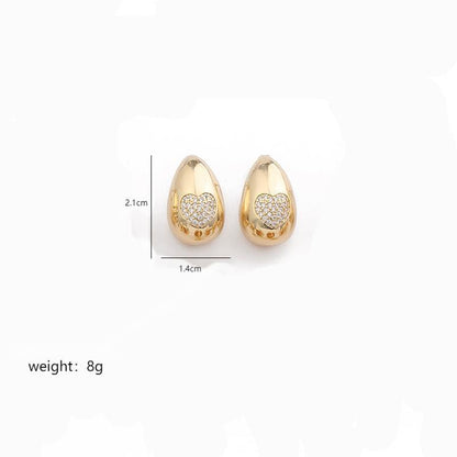 1 Pair Elegant Luxurious Heart Shape Flower Snowflake Polishing Plating Inlay Copper Zircon 18k Gold Plated Ear Studs