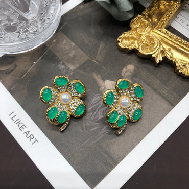 Retro Classic Style Flower Alloy Plating Inlay Artificial Gemstones Women's Earrings Brooches