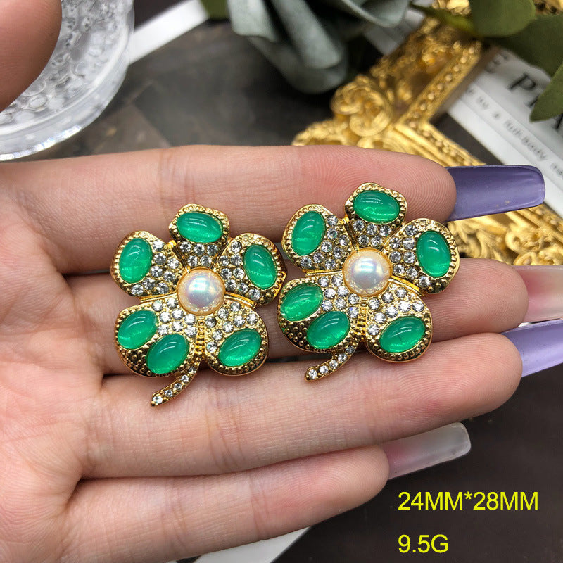 Retro Classic Style Flower Alloy Plating Inlay Artificial Gemstones Women's Earrings Brooches