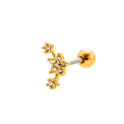 1 Piece Sweet Heart Shape Flower Plating Inlay Stainless Steel Zircon 18k Gold Plated Ear Studs