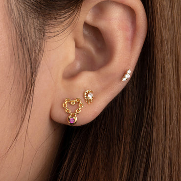 1 Piece Sweet Heart Shape Flower Plating Inlay Stainless Steel Zircon 18k Gold Plated Ear Studs