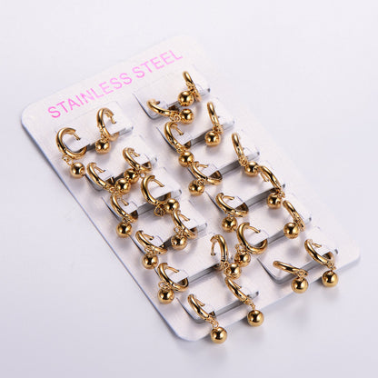 12 Pairs Hip-hop Retro Solid Color Plating Stainless Steel 18k Gold Plated Drop Earrings