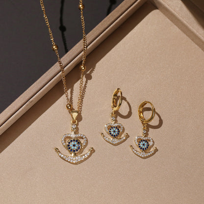 Simple Style Commute Devil's Eye Copper Plating Inlay Zircon 18k Gold Plated Jewelry Set