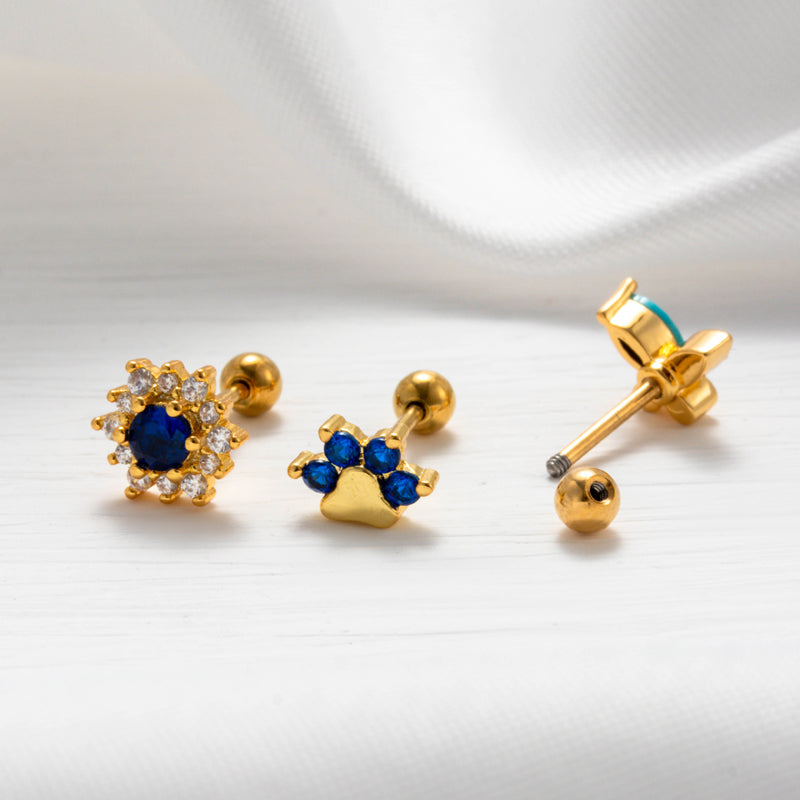 1 Piece Sweet Crown Flower Butterfly Plating Inlay Stainless Steel Zircon 18k Gold Plated Ear Studs