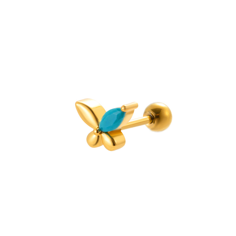 1 Piece Sweet Crown Flower Butterfly Plating Inlay Stainless Steel Zircon 18k Gold Plated Ear Studs