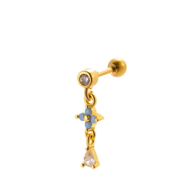 1 Piece Sweet Crown Flower Butterfly Plating Inlay Stainless Steel Zircon 18k Gold Plated Ear Studs