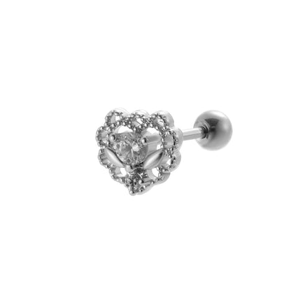 1 Piece Sweet Heart Shape Flower Airplane Plating Inlay Stainless Steel Zircon 18k Gold Plated Ear Studs