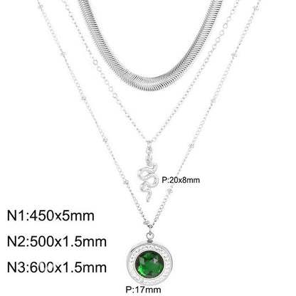 Wholesale Basic Round Titanium Steel Inlay Rhinestones Layered Necklaces