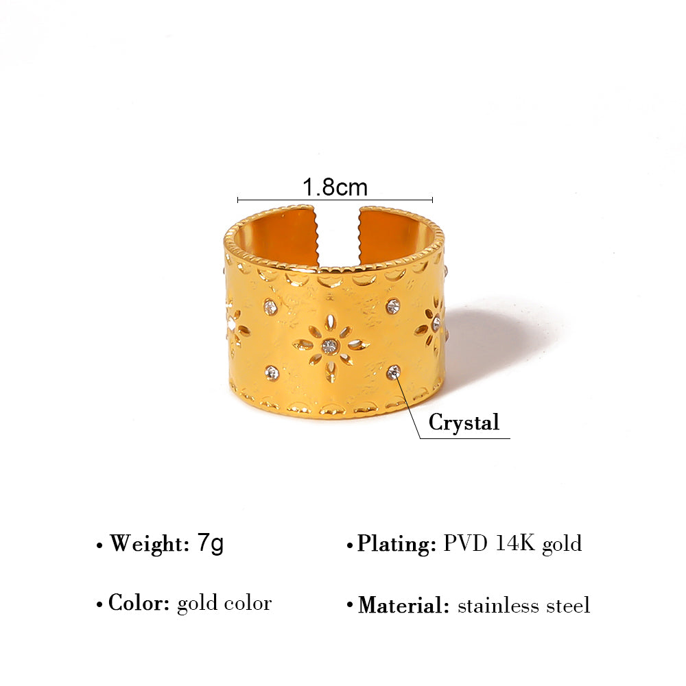 Ig Style Vacation French Style Monogram Argyle Stainless Steel Titanium Steel Plating Hollow Out Inlay Zircon 18k Gold Plated Open Rings