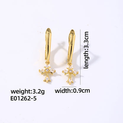 1 Pair Hip-hop Cross Plating Inlay Copper Rhinestones White Gold Plated Gold Plated Drop Earrings