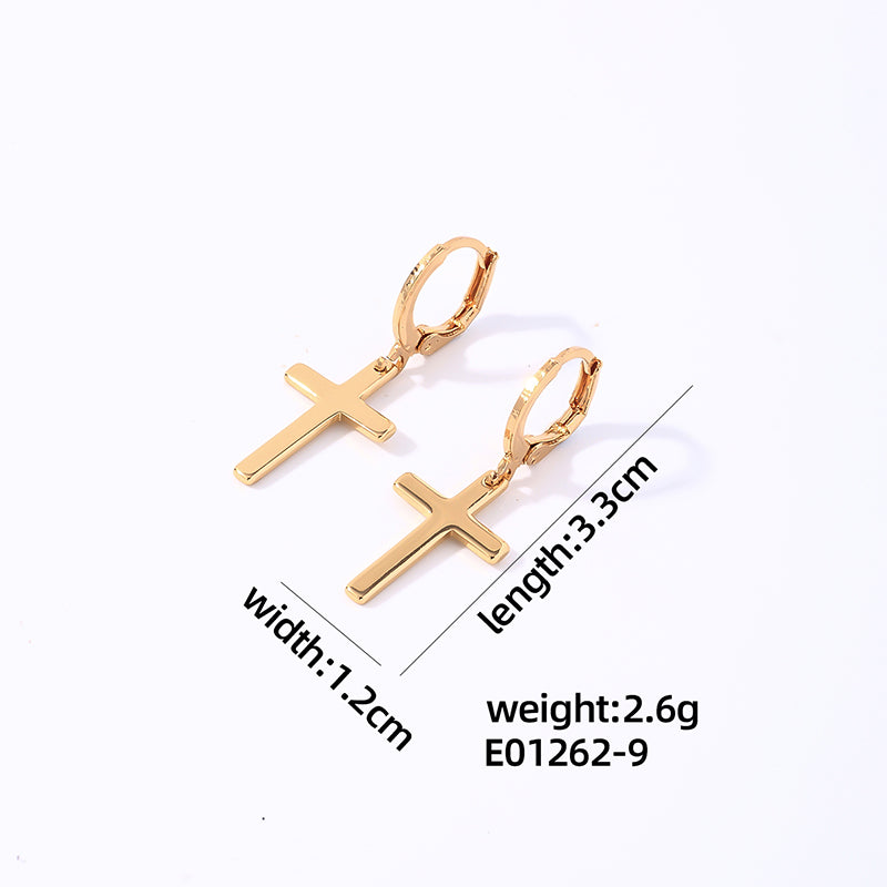 1 Pair Hip-hop Cross Plating Inlay Copper Rhinestones White Gold Plated Gold Plated Drop Earrings