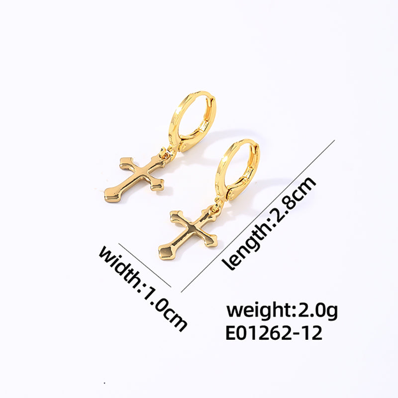 1 Pair Hip-hop Cross Plating Inlay Copper Rhinestones White Gold Plated Gold Plated Drop Earrings