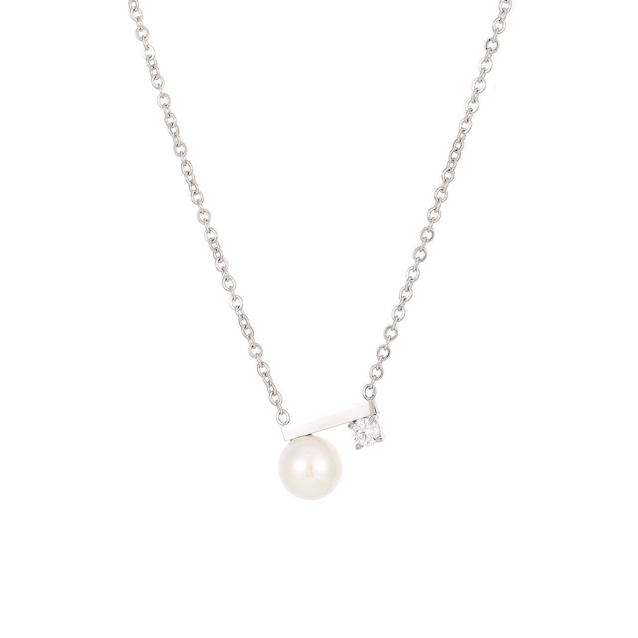 Sweet Round Stainless Steel Plating Inlay Pearl Zircon White Gold Plated Gold Plated Pendant Necklace