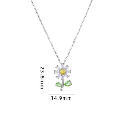 Simple Style Flower Stainless Steel Plating Inlay Rhinestones 18k Gold Plated Gold Plated Pendant Necklace