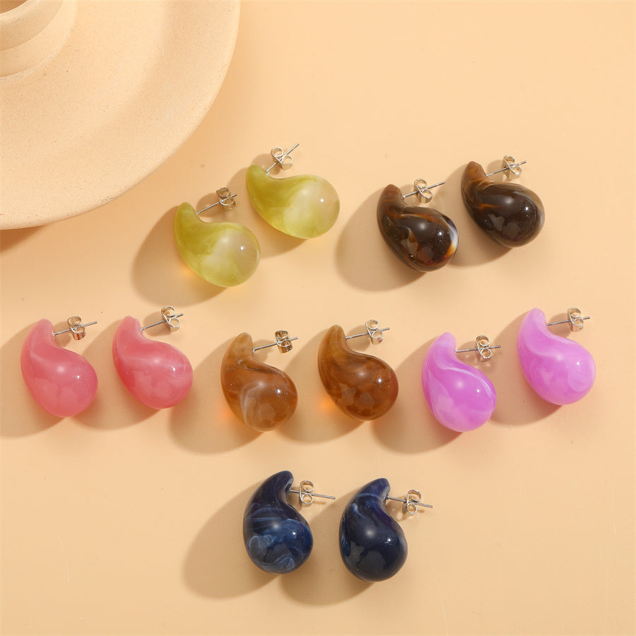 1 Pair Simple Style Water Droplets Solid Color Plating Inlay Brass Resin White Gold Plated Ear Studs