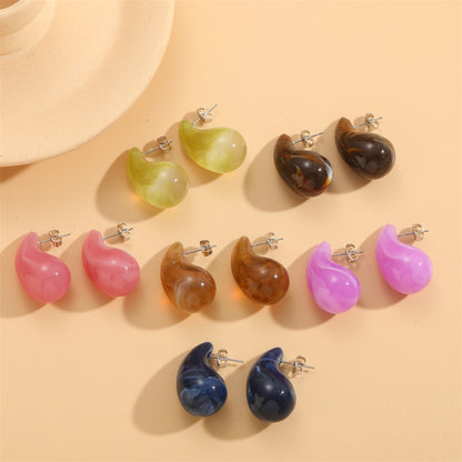 1 Pair Simple Style Water Droplets Solid Color Plating Inlay Brass Resin White Gold Plated Ear Studs