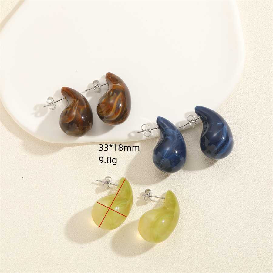 1 Pair Simple Style Water Droplets Solid Color Plating Inlay Brass Resin White Gold Plated Ear Studs