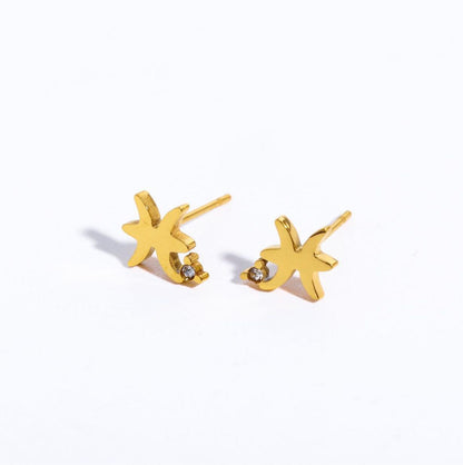 1 Pair Casual Simple Style Constellation Plating Inlay Stainless Steel Zircon 18k Gold Plated Ear Studs