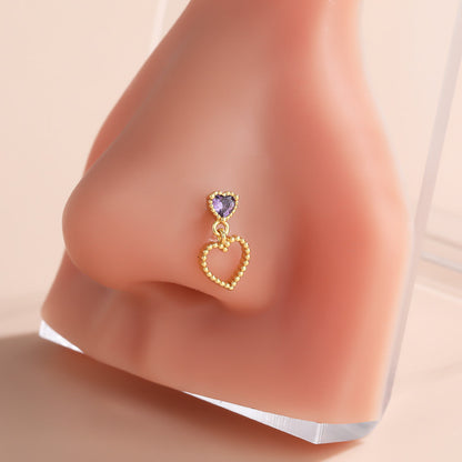 Classic Style Heart Shape Stainless Steel Copper Plating Inlay Zircon 18k Gold Plated Nose Studs