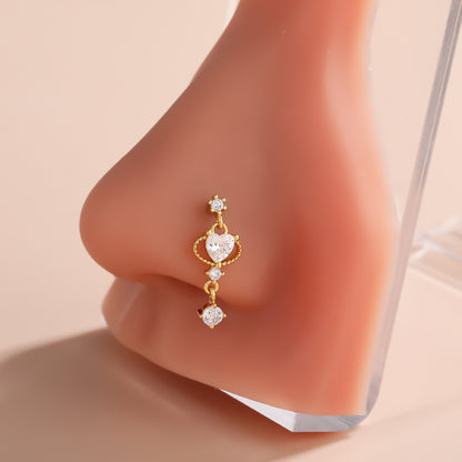 Classic Style Heart Shape Stainless Steel Copper Plating Inlay Zircon 18k Gold Plated Nose Studs