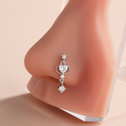 Classic Style Heart Shape Stainless Steel Copper Plating Inlay Zircon 18k Gold Plated Nose Studs