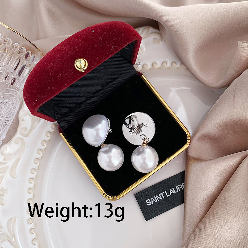 1 Pair Elegant Round Inlay Arylic Alloy Artificial Pearls White Gold Plated Drop Earrings