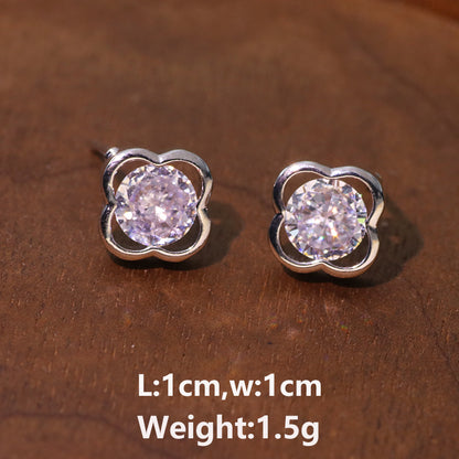 1 Pair Simple Style Leaf Moon Heart Shape Inlay Copper Zircon Drop Earrings Ear Studs