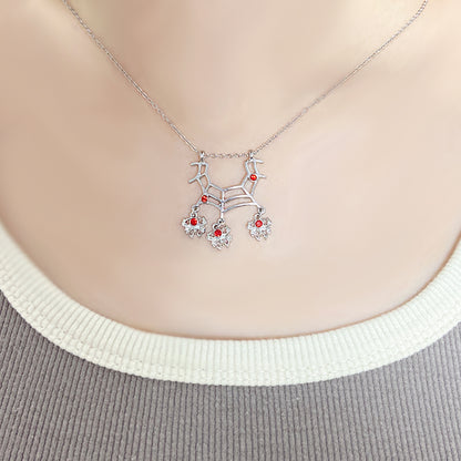 Simple Style Bow Knot Snowflake Stainless Steel Copper Plating Inlay Rhinestones White Gold Plated Pendant Necklace