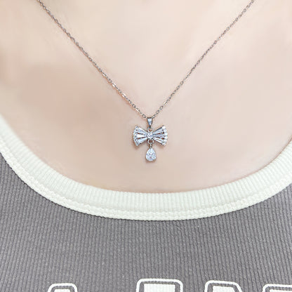 Simple Style Classic Style Moon Heart Shape Butterfly Stainless Steel Alloy Copper Plating Inlay Rhinestones Glass Stone Zircon White Gold Plated Pendant Necklace