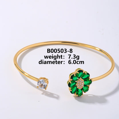 Simple Style Flower Copper Plating Inlay Zircon White Gold Plated Gold Plated Bangle