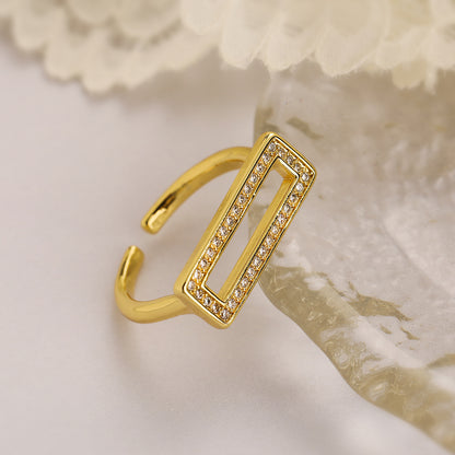 Simple Style Geometric Solid Color Copper Plating Inlay Zircon 18k Gold Plated Open Rings