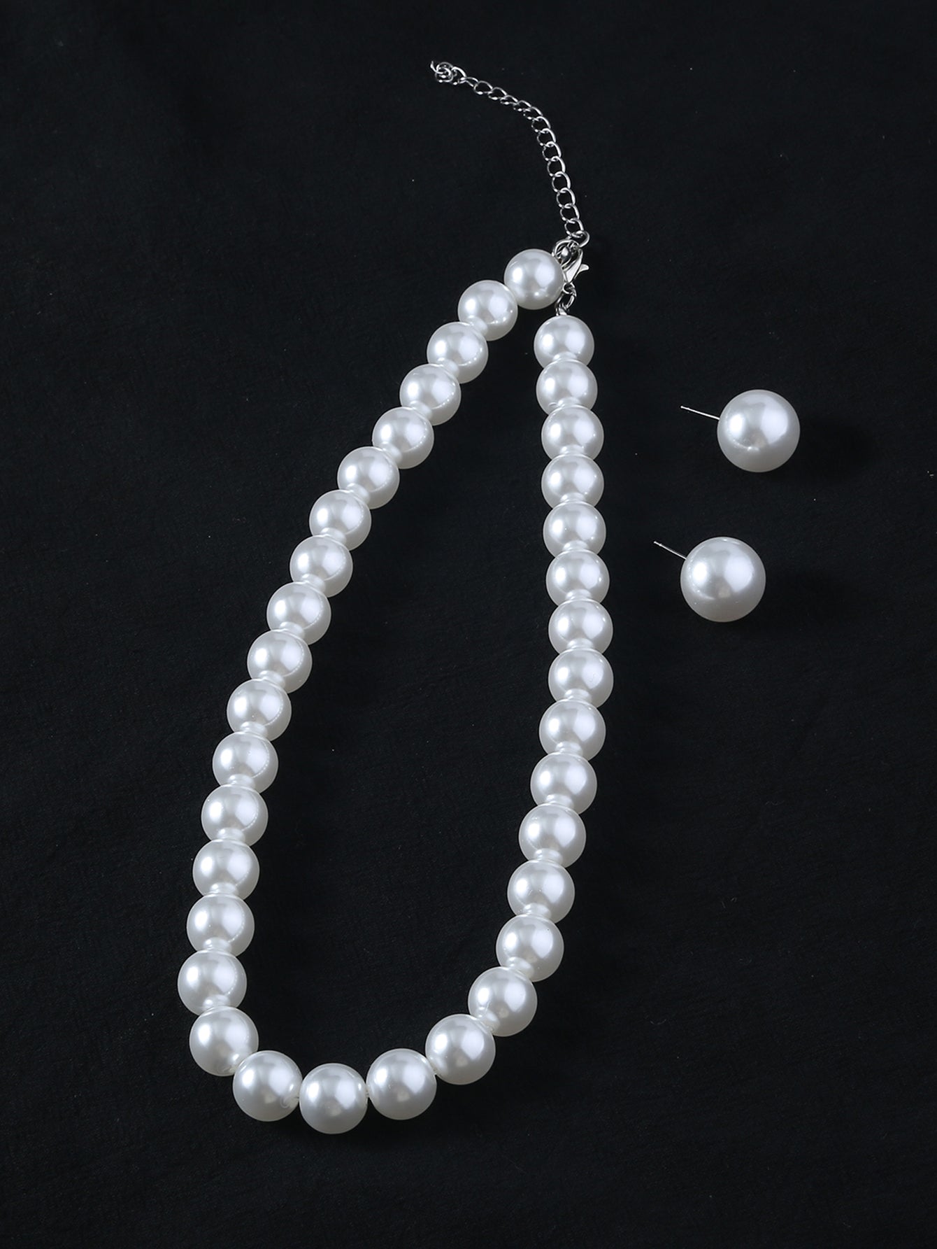Bridal Sweet Round Artificial Pearl Beaded Three-dimensional Women's Earrings Necklace