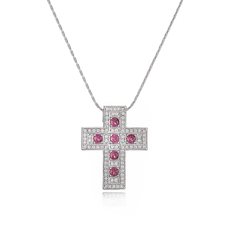 Simple Style Classic Style Cross Copper Plating Inlay Zircon 18k Gold Plated Pendant Necklace